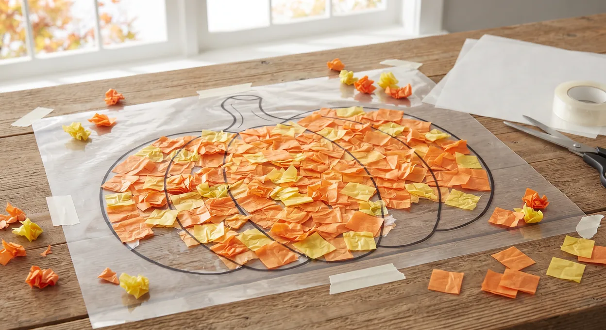 Tissue Paper Pumpkin Window Cling